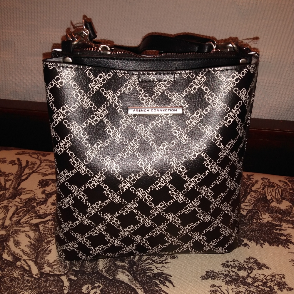 French Connection Adiana Monogram bucket shoulder bag camilla studs wall… - Picture 9 of 16